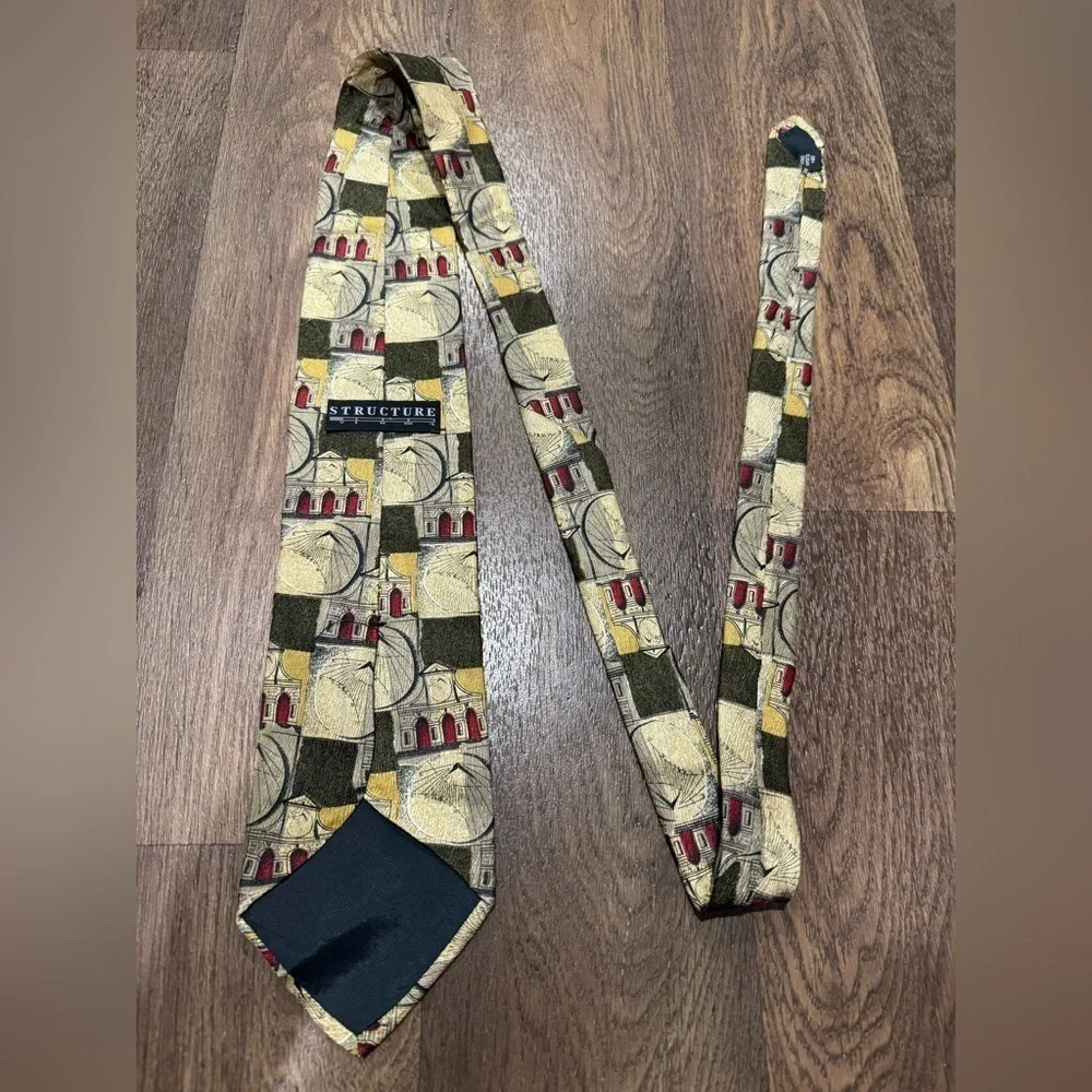 Structure Vintage Abstract Building 100% Silk Men’s Ties - Lot of 2